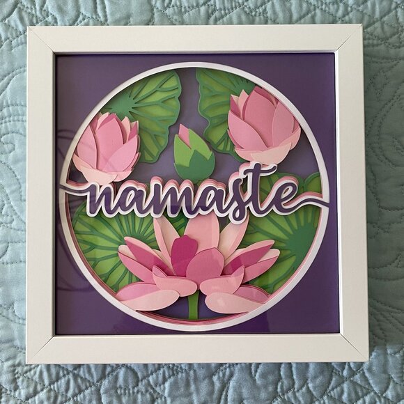 Namaste Pink Lotus Flower Picture in White Frame - Picture 1 of 3